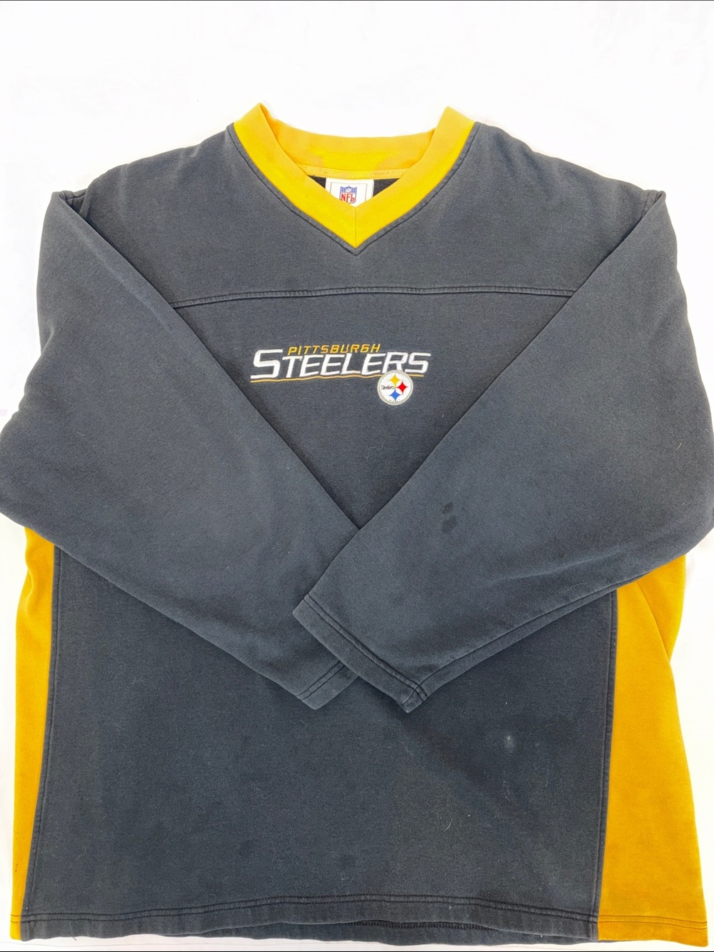 VTG NFL Pittsburgh Steelers Black and Gold Panel V-Neck Pullover